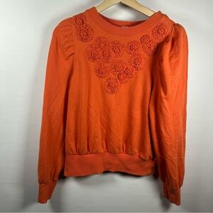 By Anthropologie Orange Floral Embroidered Women's Top